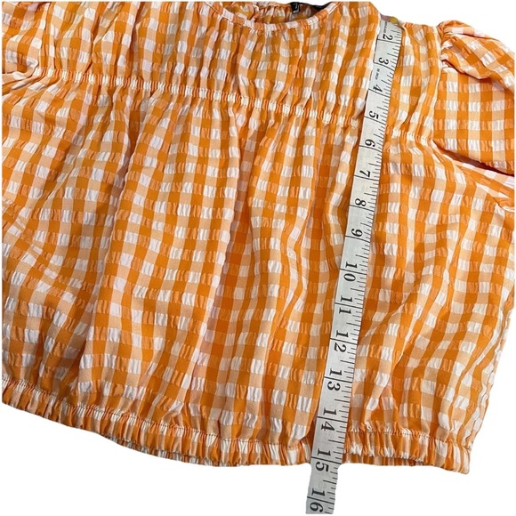 Zara Women's‎ S Orange Gingham Puff Sleeve Crop Top Boho Cottagecore Blouse - Picture 7 of 7